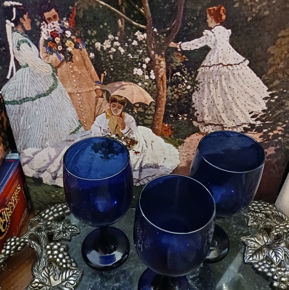 Vintage Libbey Cobalt Blue Wine Goblets  Set of 4🍷Gift! 🎁 - Picture 2 of 7
